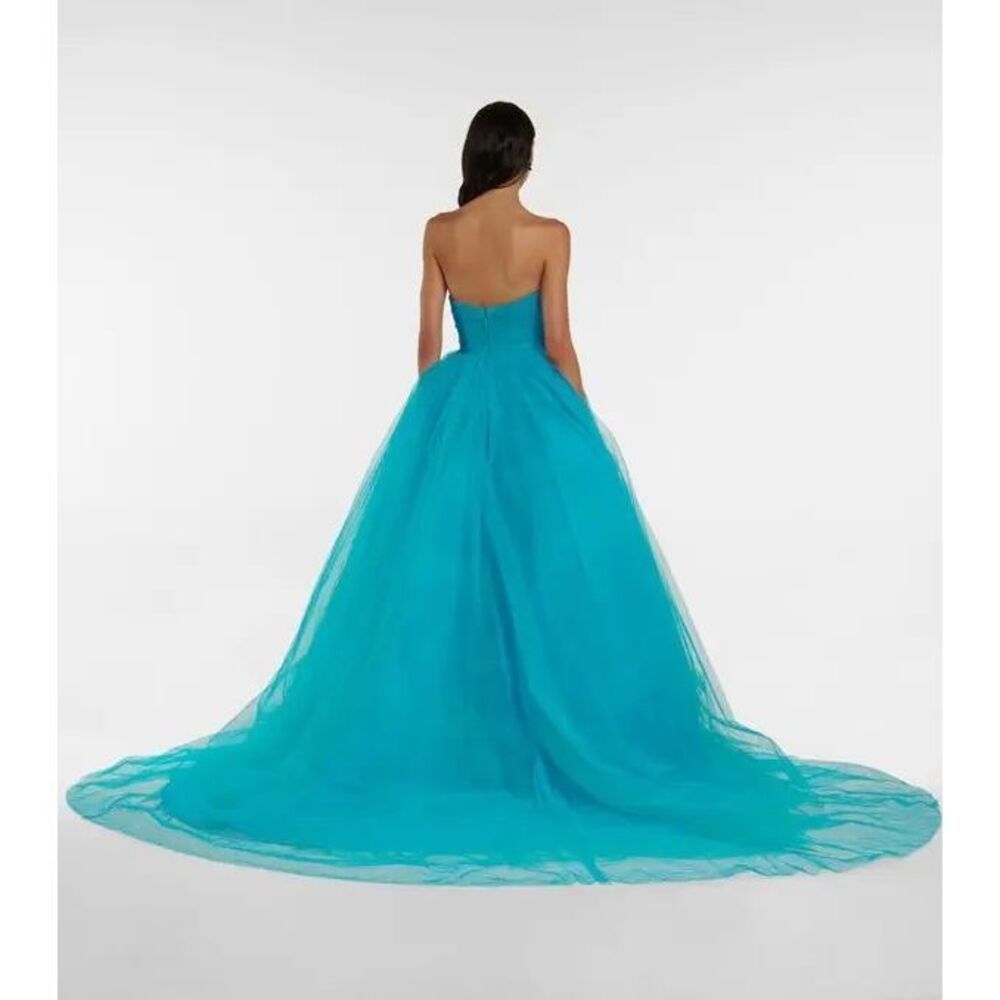 MONIQUE LHUILLIER Tulle Gown In Teal Size 10 $5995 - Picture 5 of 13